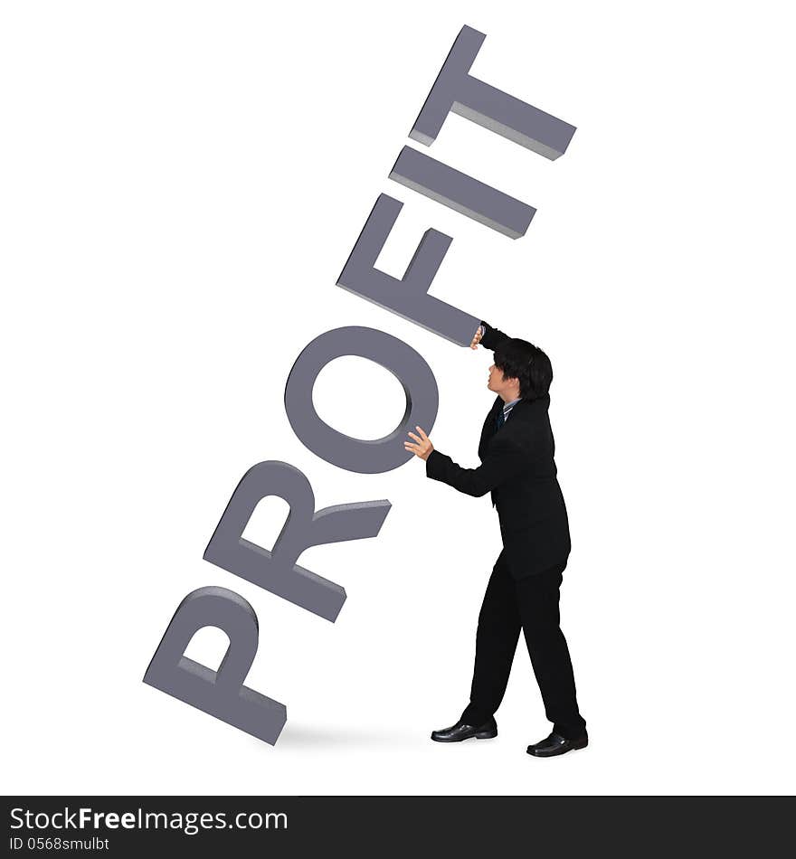 Asian young businessman holding 3D Word Profit, Isolated over white