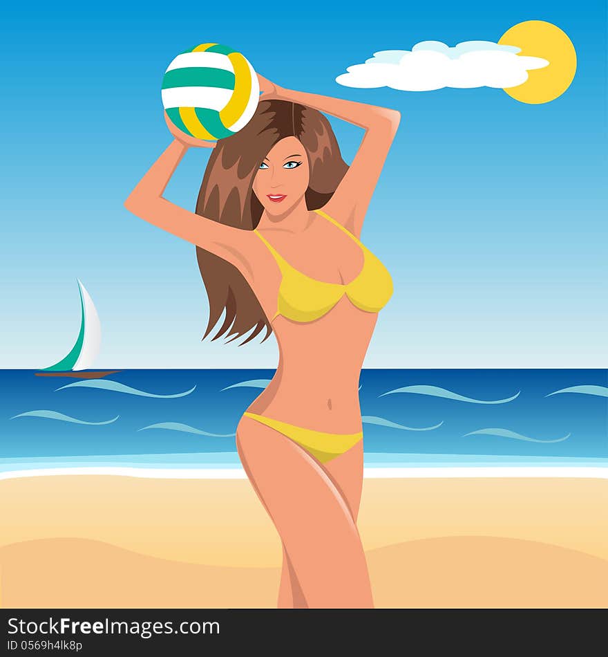 Beach volley girl Vector Illustration