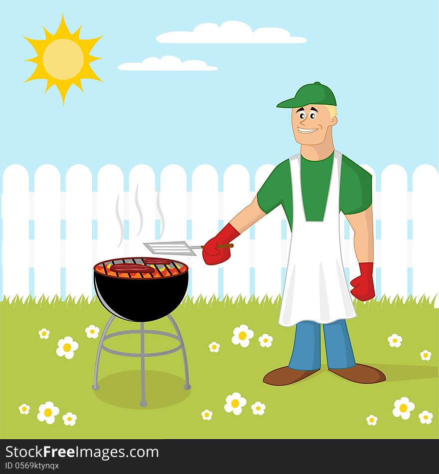 Barbecue cooking. Cartoon illustration. This is file of EPS8 format.