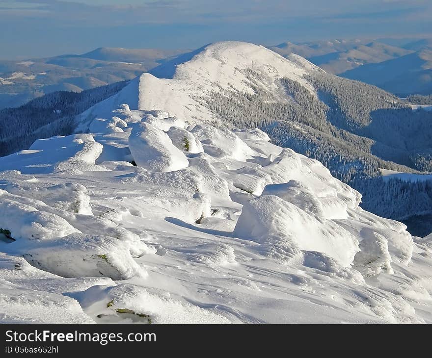 Snow-capped mountains of Carpathians