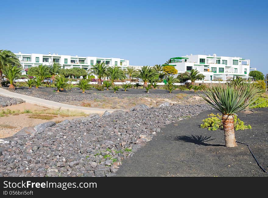 Tropical resort courtyards on Lanzarote island. Tropical resort courtyards on Lanzarote island