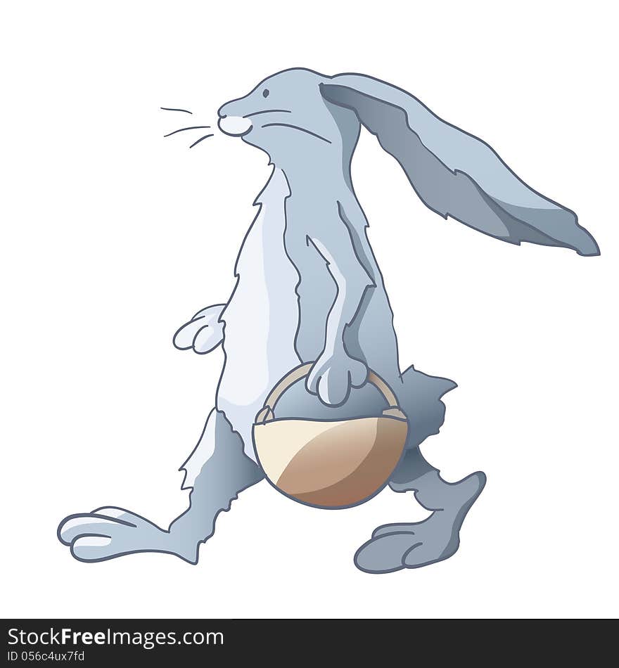 Walking cartoon rabbit with the basket