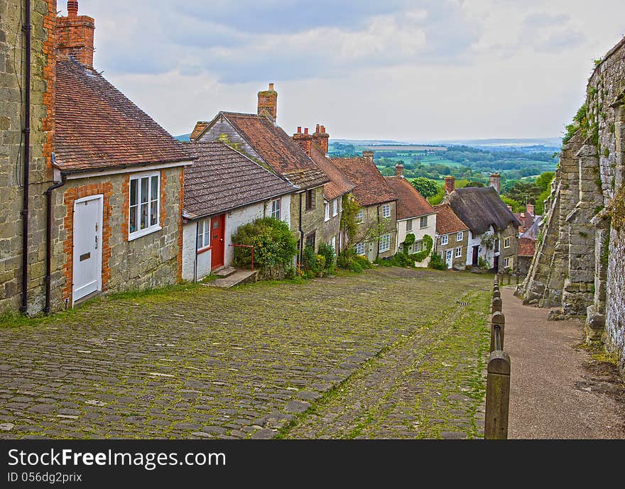 View of cottages on a steep hill. View of cottages on a steep hill