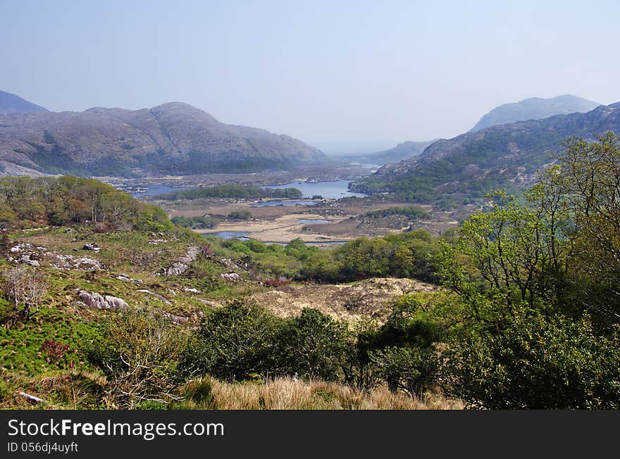 Landscape in Ireland with Lakes and mountains