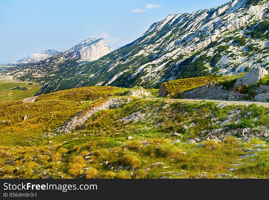 A view of the valley and the mountains of Durmitor National Park Montenegro