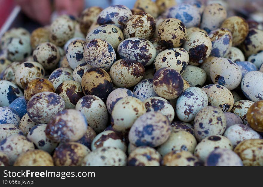 Close up boiled quail eggs.