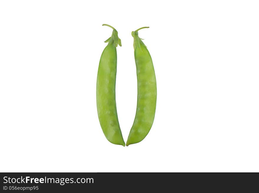 Green pea pod isolated on white background