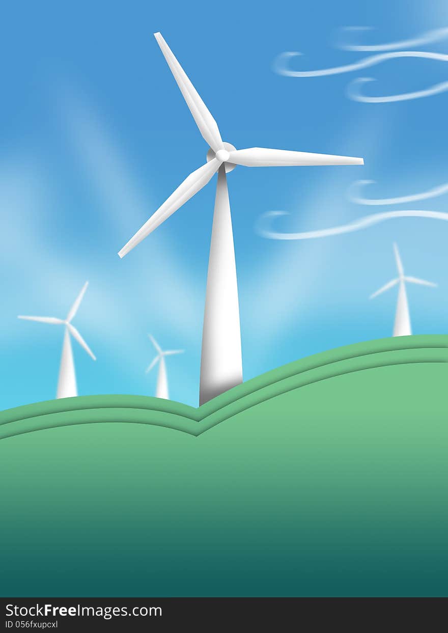 Wind Turbine Illustration. Clean Energy concept