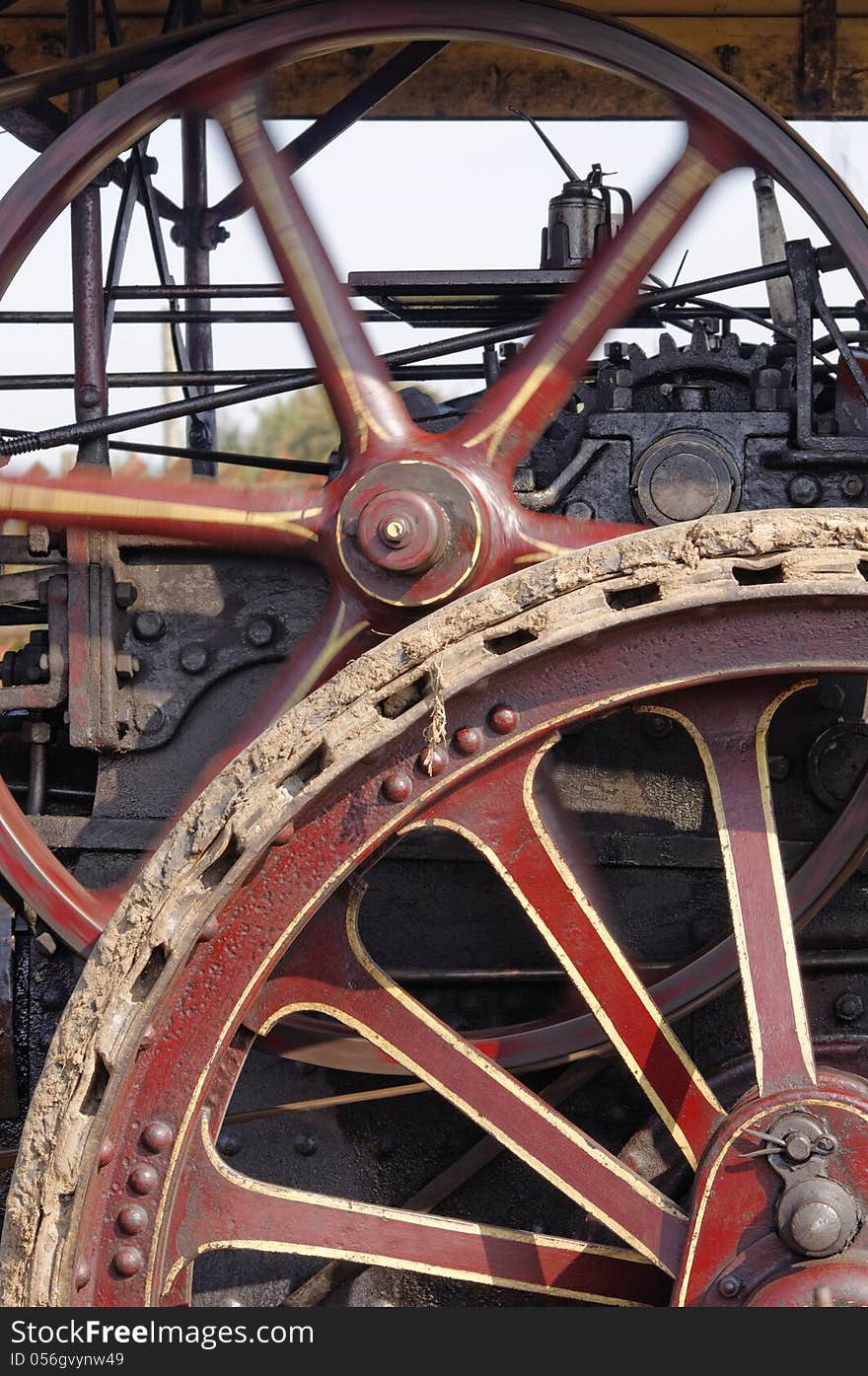 Image taken in Hertfordshire 2008 shows  traditional steam engine wheels in motion.