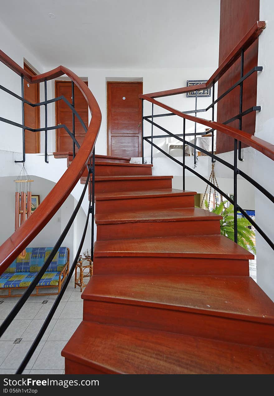 Image taken in Hostel San Bartolo, Lima, Peru. This is an architectural image showing how the eye sees the hostel while going up the stairs. Image taken in Hostel San Bartolo, Lima, Peru. This is an architectural image showing how the eye sees the hostel while going up the stairs.