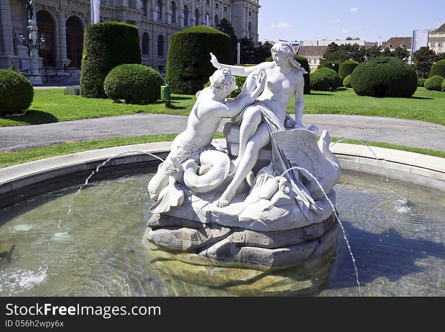 Vienna, Austria - fountain in front of Natural History Museum. The Old Town is a UNESCO World Heritage Site.