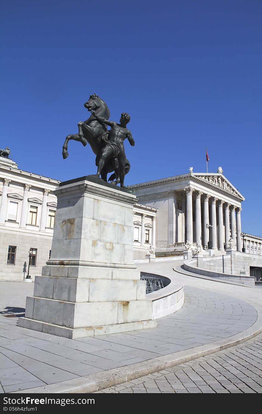 Austrian Parliament in Vienna , clear blue sky