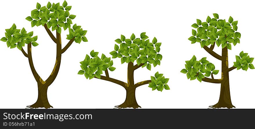 Cartoon trees, a fantasy on white background