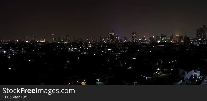 Panorama of Bangkok city downtown at night