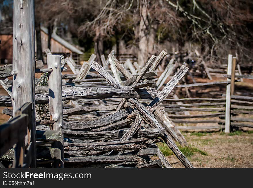 Old country village fence line criss cross