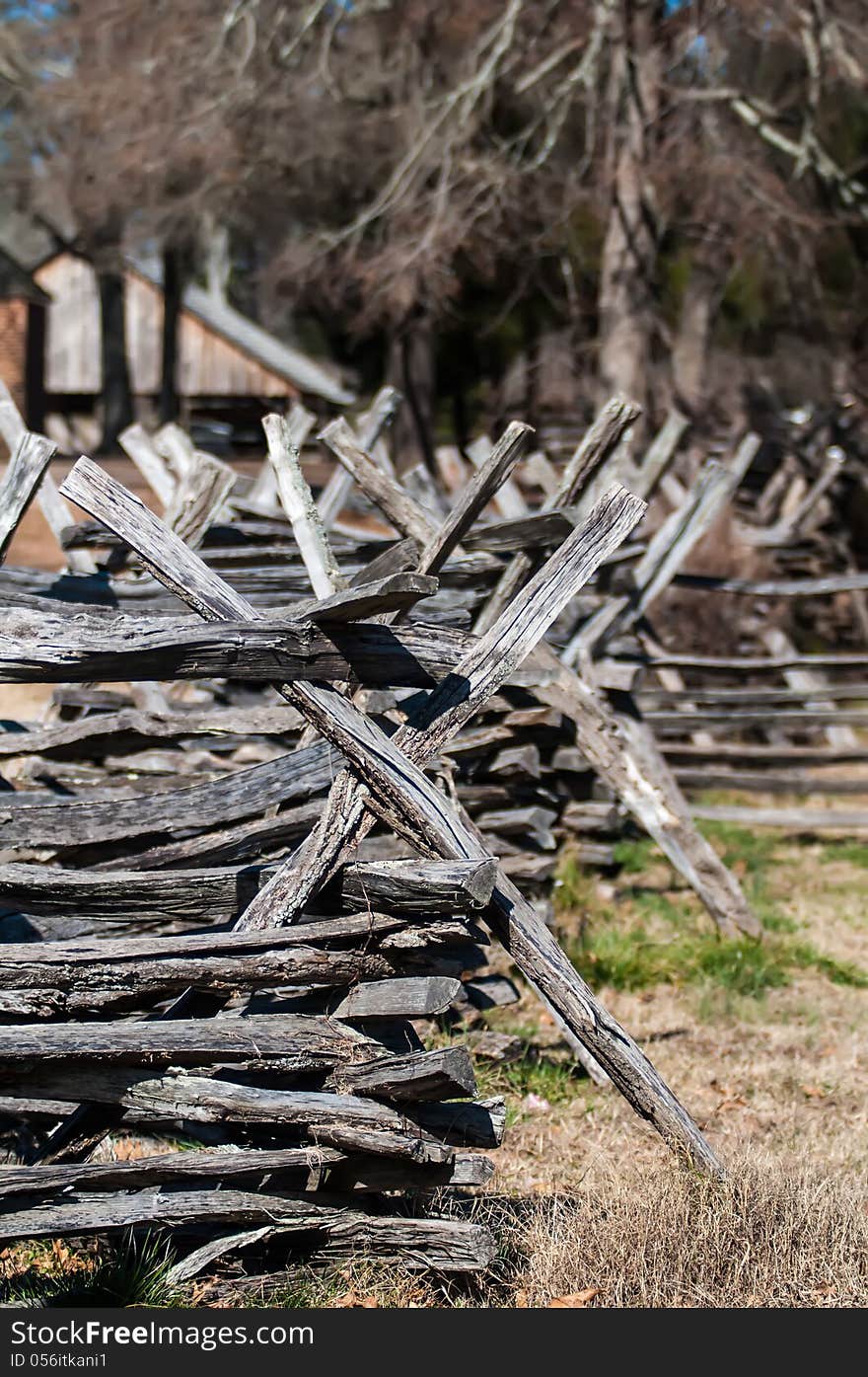 Old country village fence line criss cross