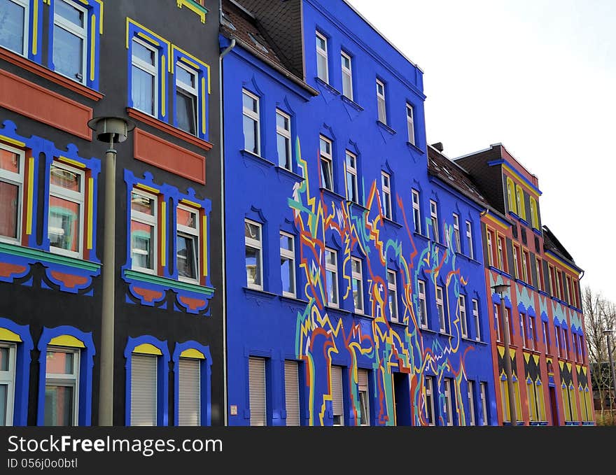 Colorful facades in a street in magdeburg