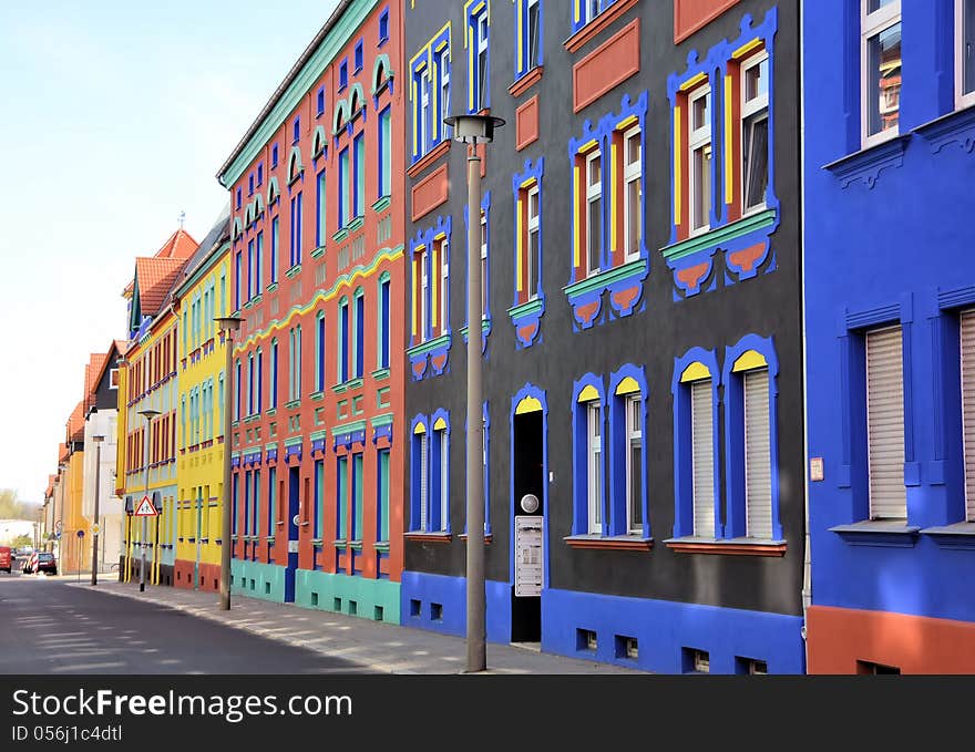 A street with colorful houses