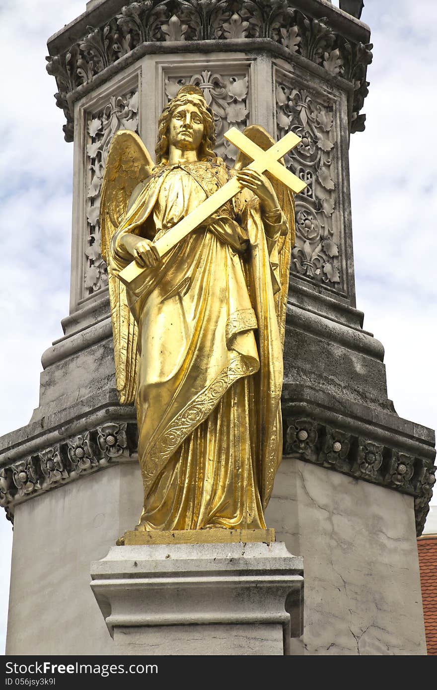 Angel sculpture, Zagreb, fountain in front of cathedral