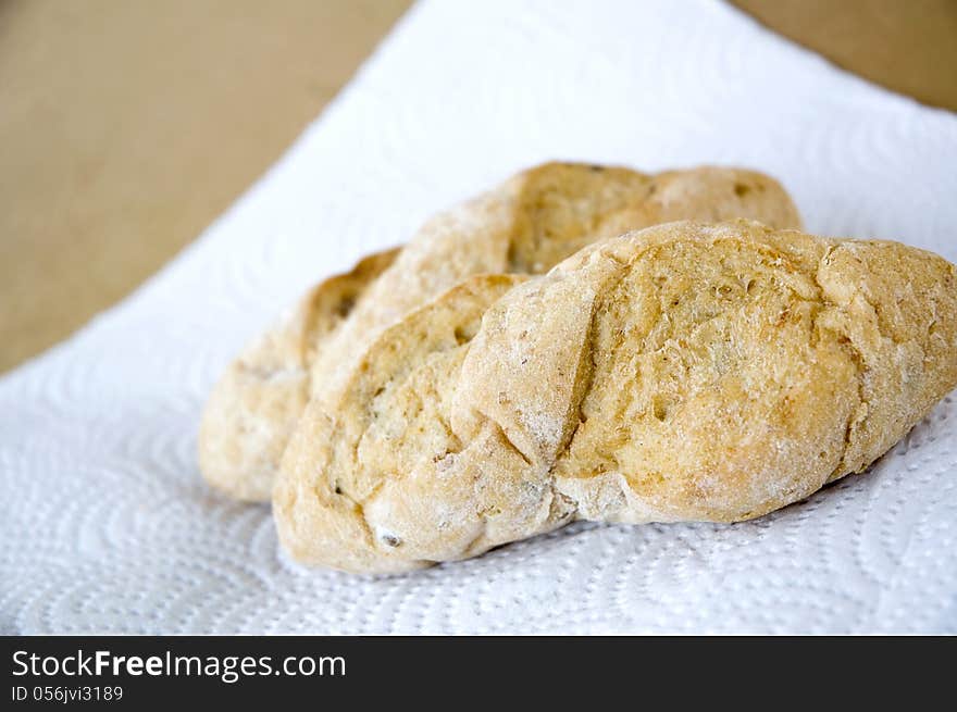 Close up bread put on paper