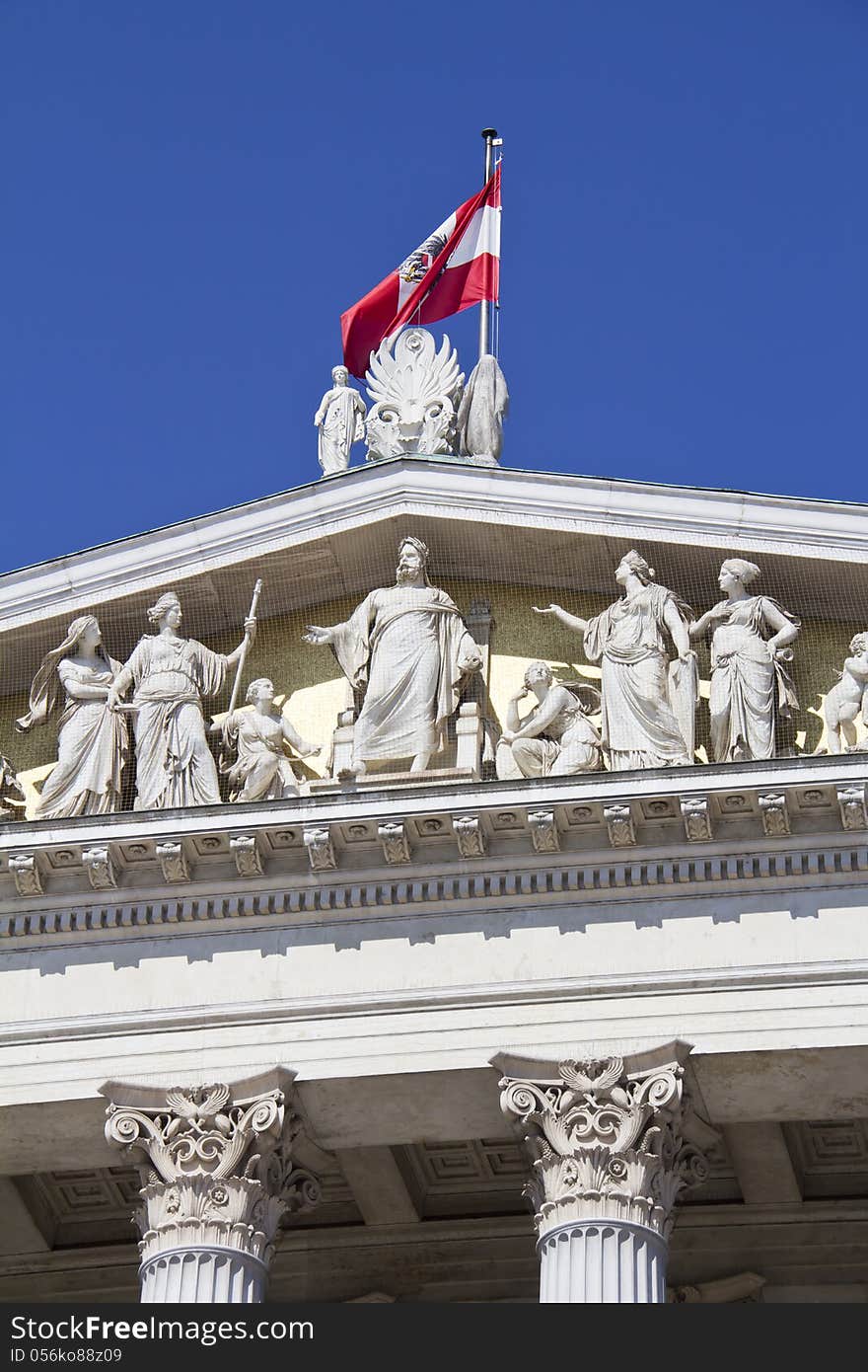 Parliament in Vienna,Austria and the Austrian Flag