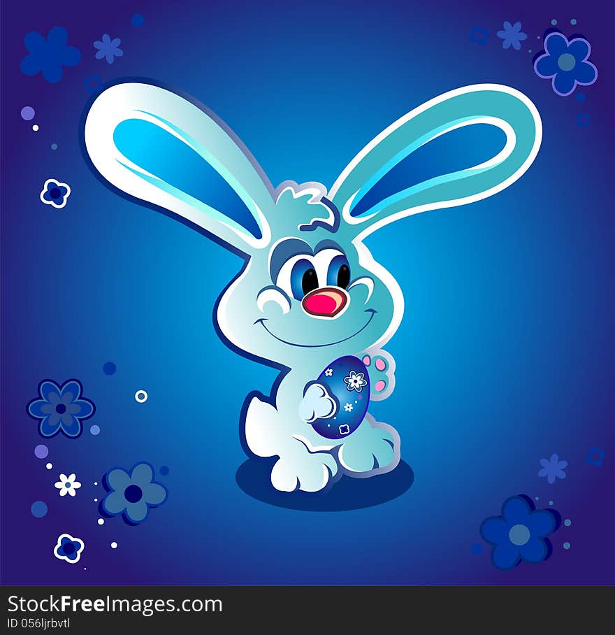 Easter children's greeting card with funny rabbit