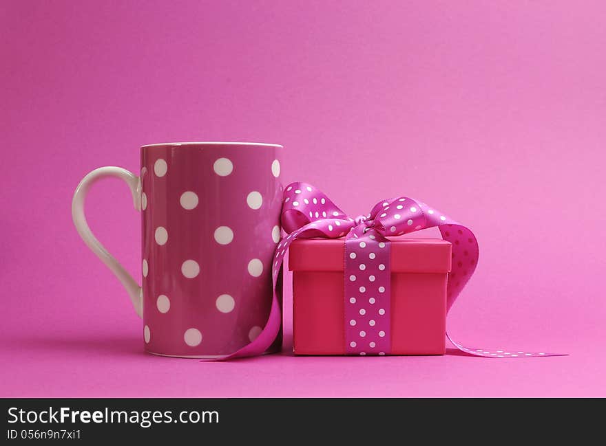 Pretty Pink Polka Dot Coffee Mug And Pink Present Gift.