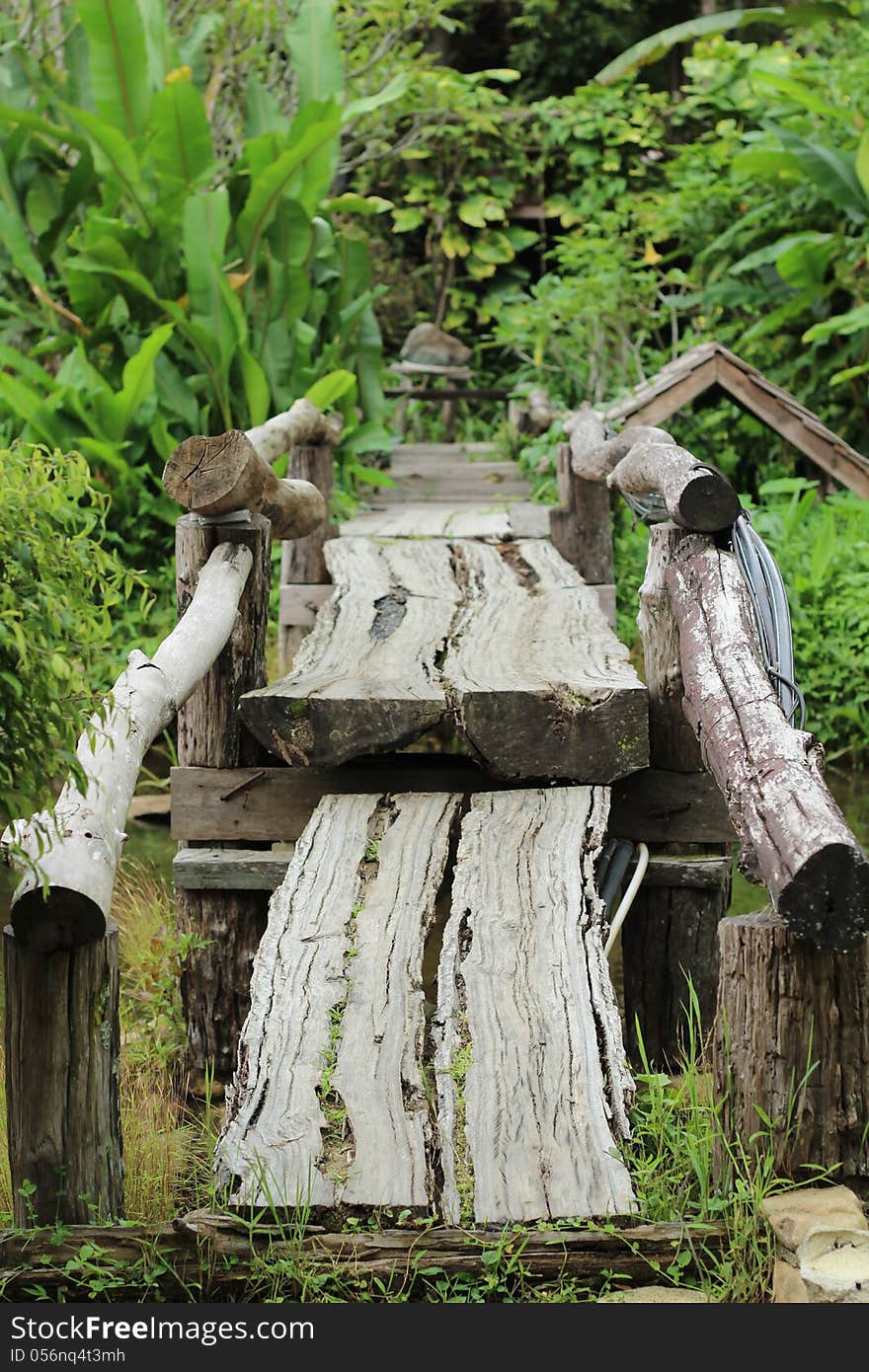 Old wood bridge in the garden