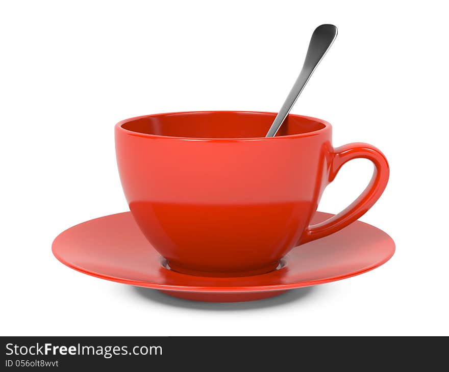 Red Cup with Spoon Isolated on White Background. Red Cup with Spoon Isolated on White Background.