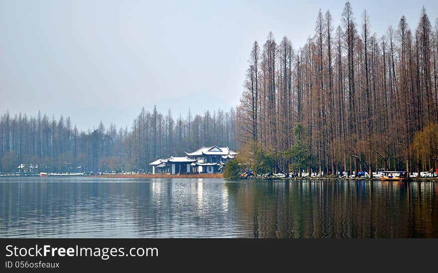 The view of the West Lake is magnificent.This was shot at the front of the West lake, after snow. The view of the West Lake is magnificent.This was shot at the front of the West lake, after snow.