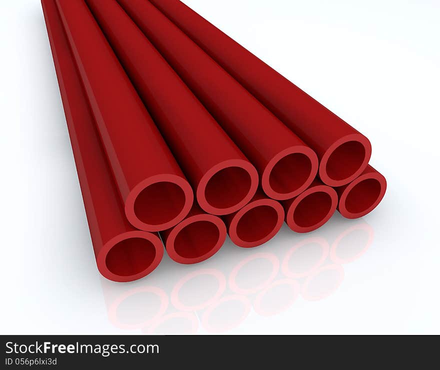 3d design. 9 red tubes and white background