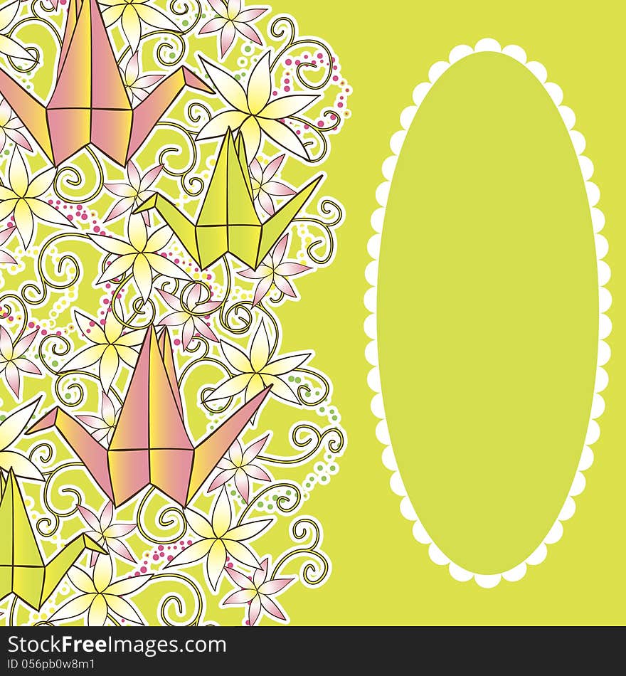 Vector bright background with origami and flowers