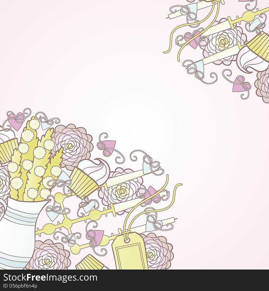 Vector background with flowers and cakes. Vector background with flowers and cakes