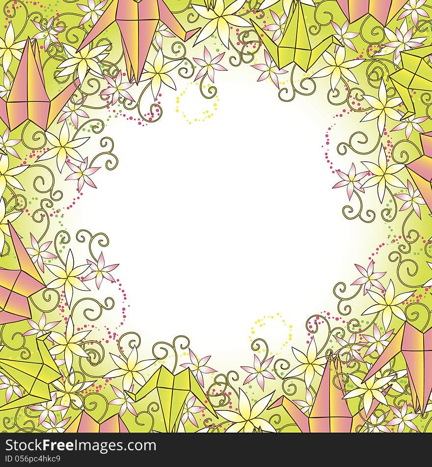 Vector bright background with origami and flowers