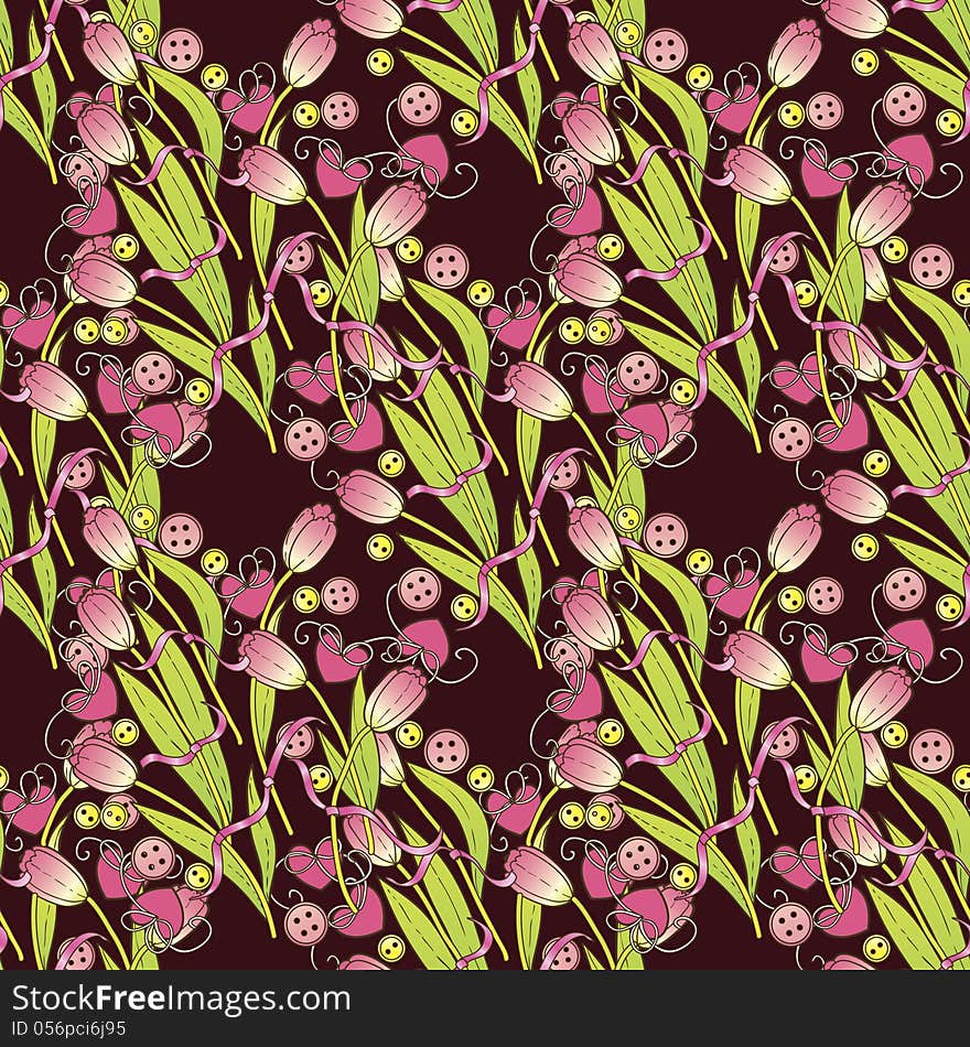 Vector valentine's pattern with tulips and hearts. Vector valentine's pattern with tulips and hearts