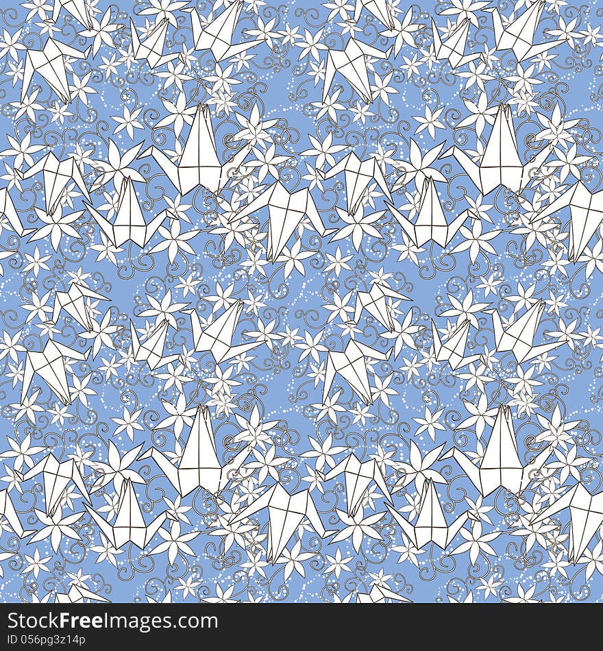 Vector bright seamless background with origami and flowers