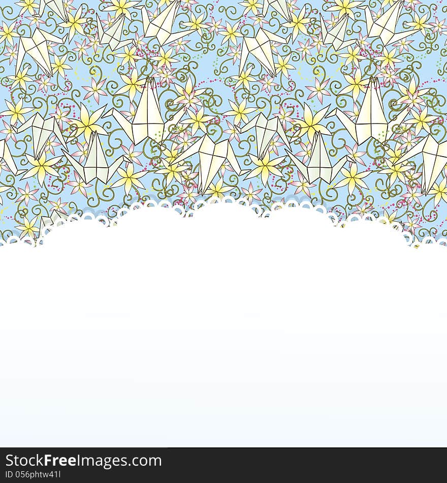 Vector bright background with origami and flowers