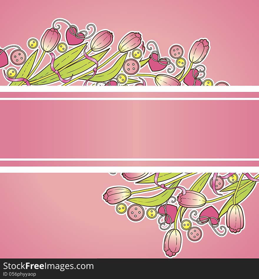 Vector valentine's background with tulips and hearts. Vector valentine's background with tulips and hearts