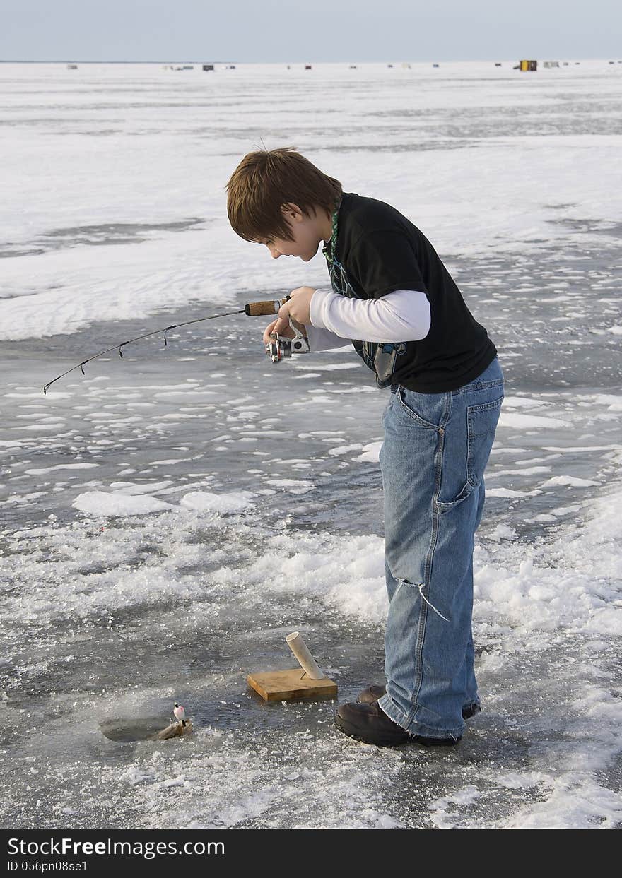 Boy Ice fishing