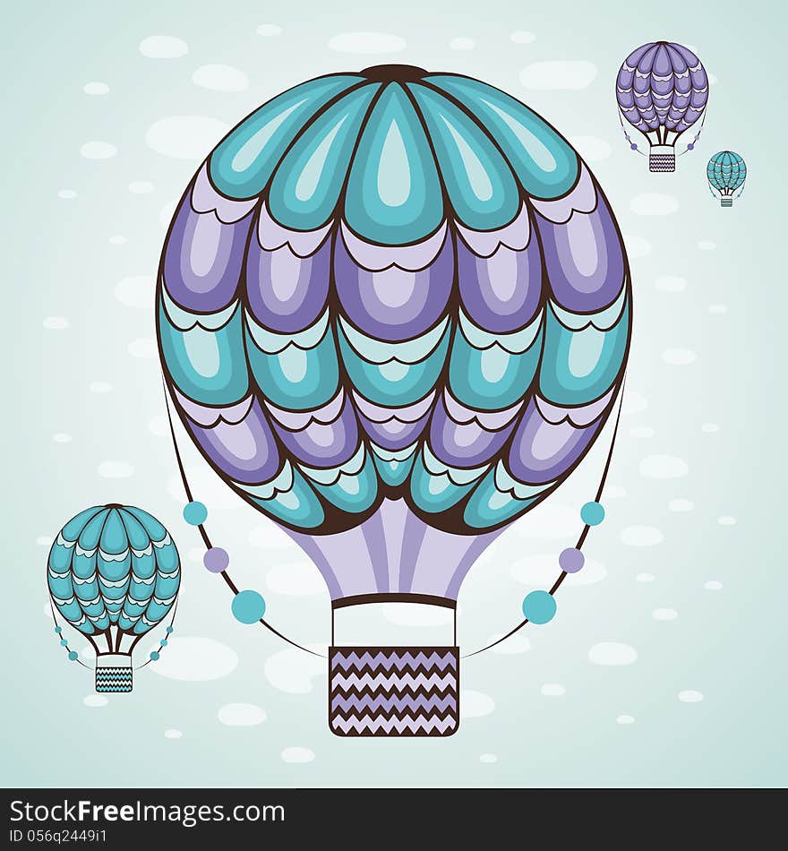 Hot air balloon in the sky. Vector illustration