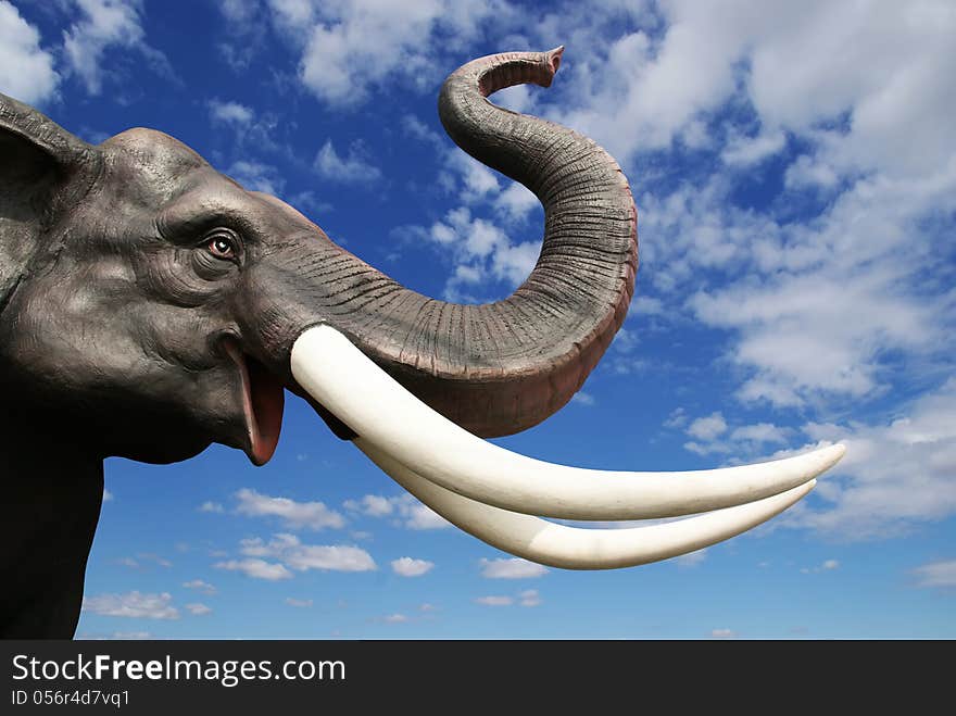 Elephant statue on blue sky background in Thailand