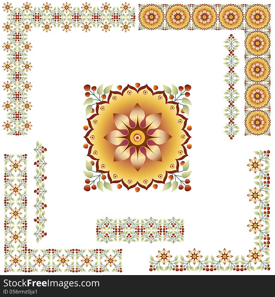 Composition of oriental color frame and corner pattern. Composition of oriental color frame and corner pattern