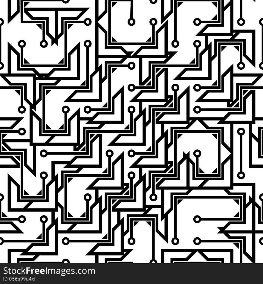 Monochrome seamless abstract pattern in hi-tech style. EPS 8 vector illustration.