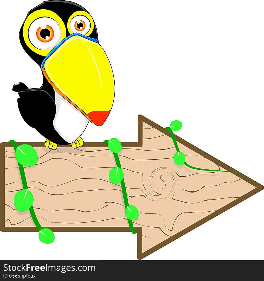 Illustration Of Toucan Bird Sitting On The Wood. Illustration Of Toucan Bird Sitting On The Wood