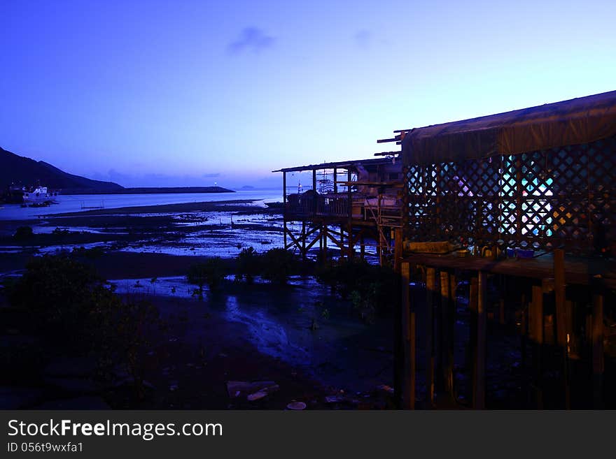 Tai O, A small fishing village in Hong Kong at dusk