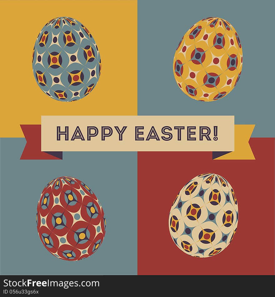 Colorful Easter card design with eggs and banner. Colorful Easter card design with eggs and banner.