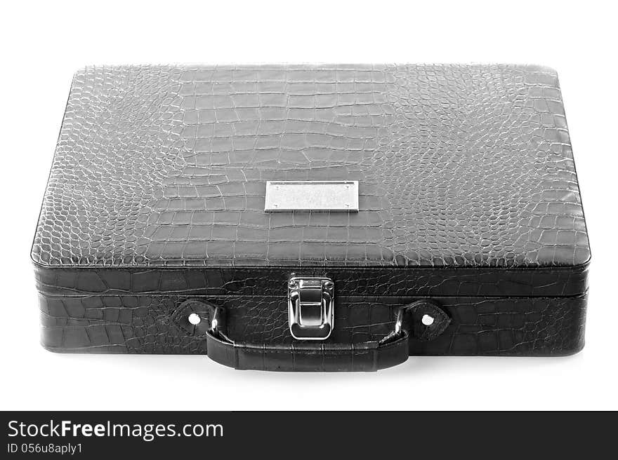 Black Leather Carrying Case on white background