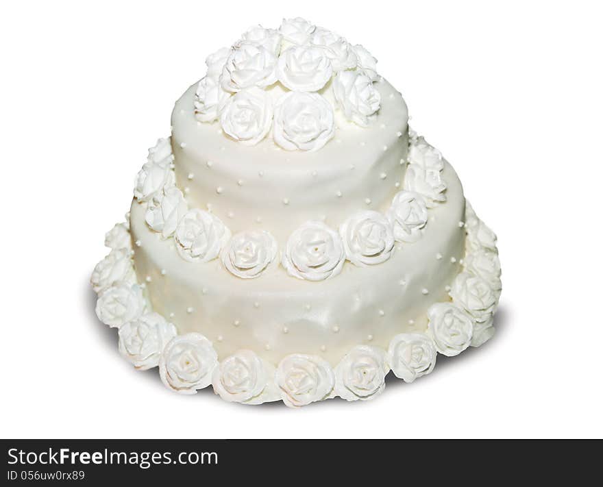 White wedding pie with flowers on white background