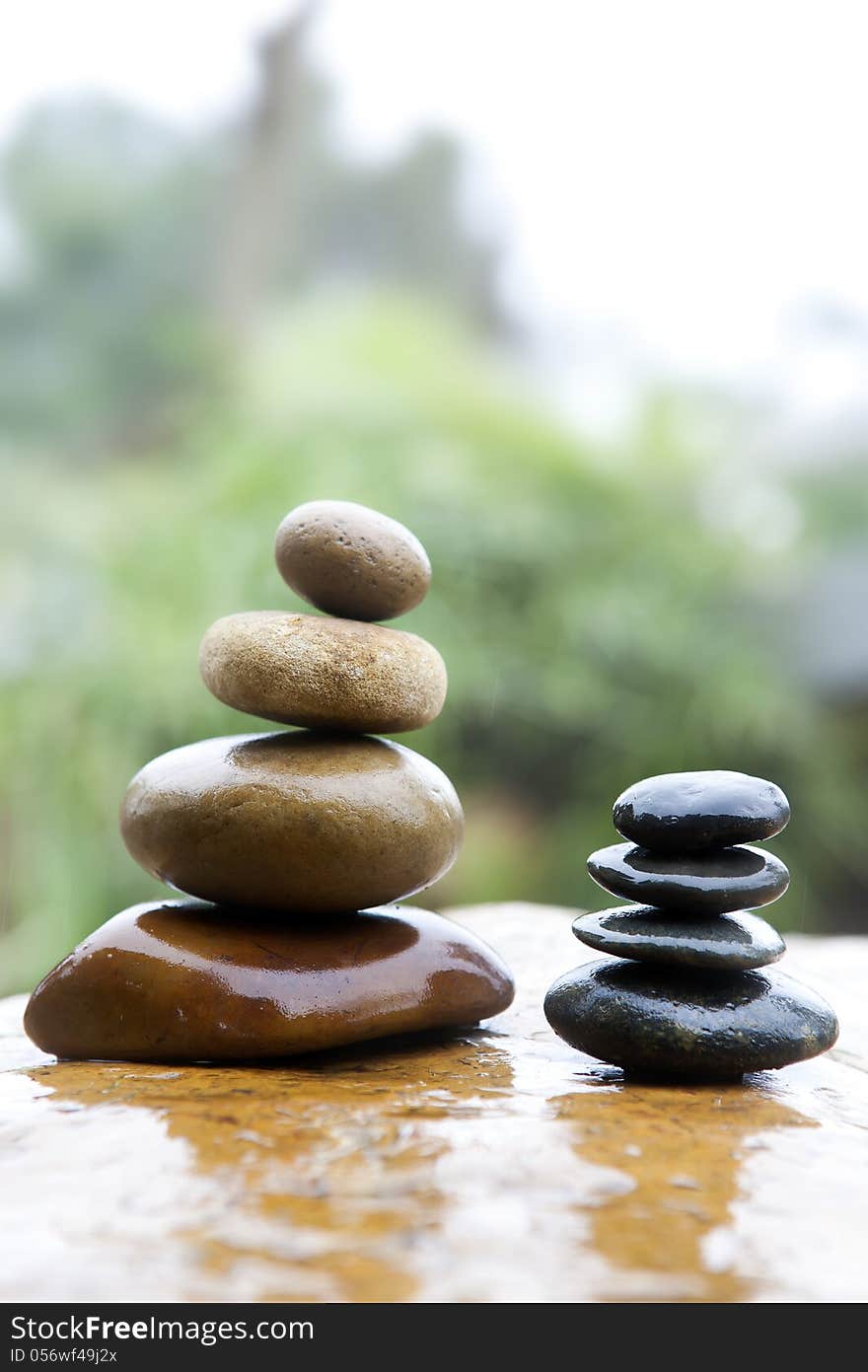 Stack of stones in rain