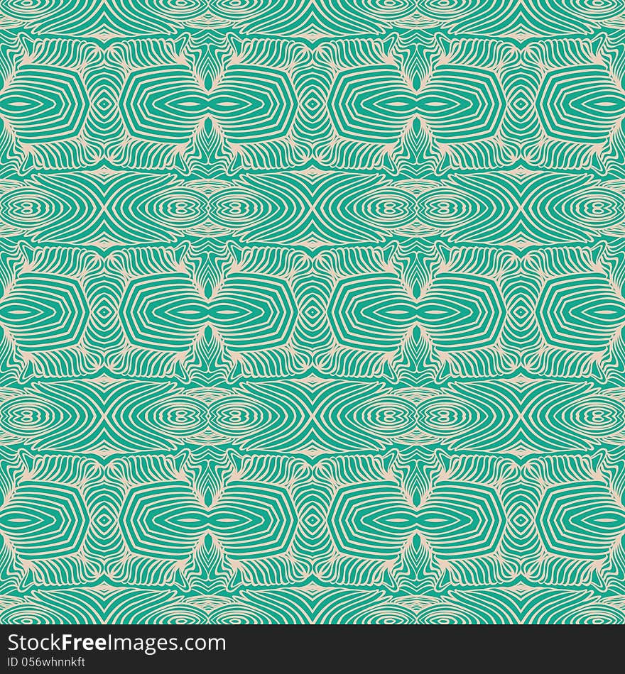 Vector seamless detailed, ornamented and decorative pattern with psychedelic shapes and delicate lines in emerald green color. Beautiful wallpaper, textile, fashionable fabric, website background. Vector seamless detailed, ornamented and decorative pattern with psychedelic shapes and delicate lines in emerald green color. Beautiful wallpaper, textile, fashionable fabric, website background